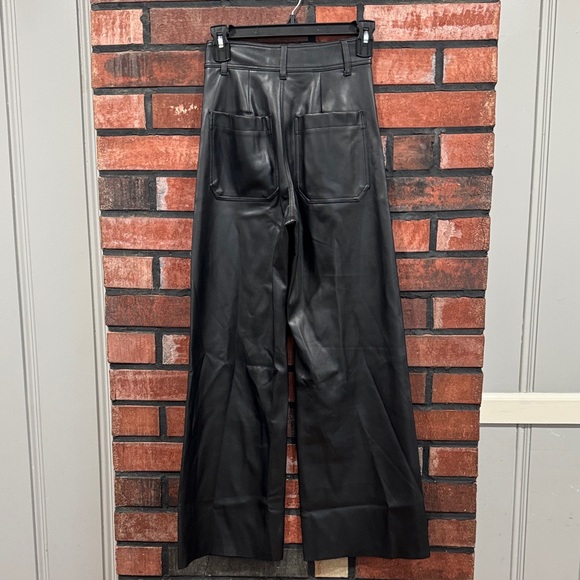Zara Black Faux Leather Wide-Leg Pants - Picture 7 of 7